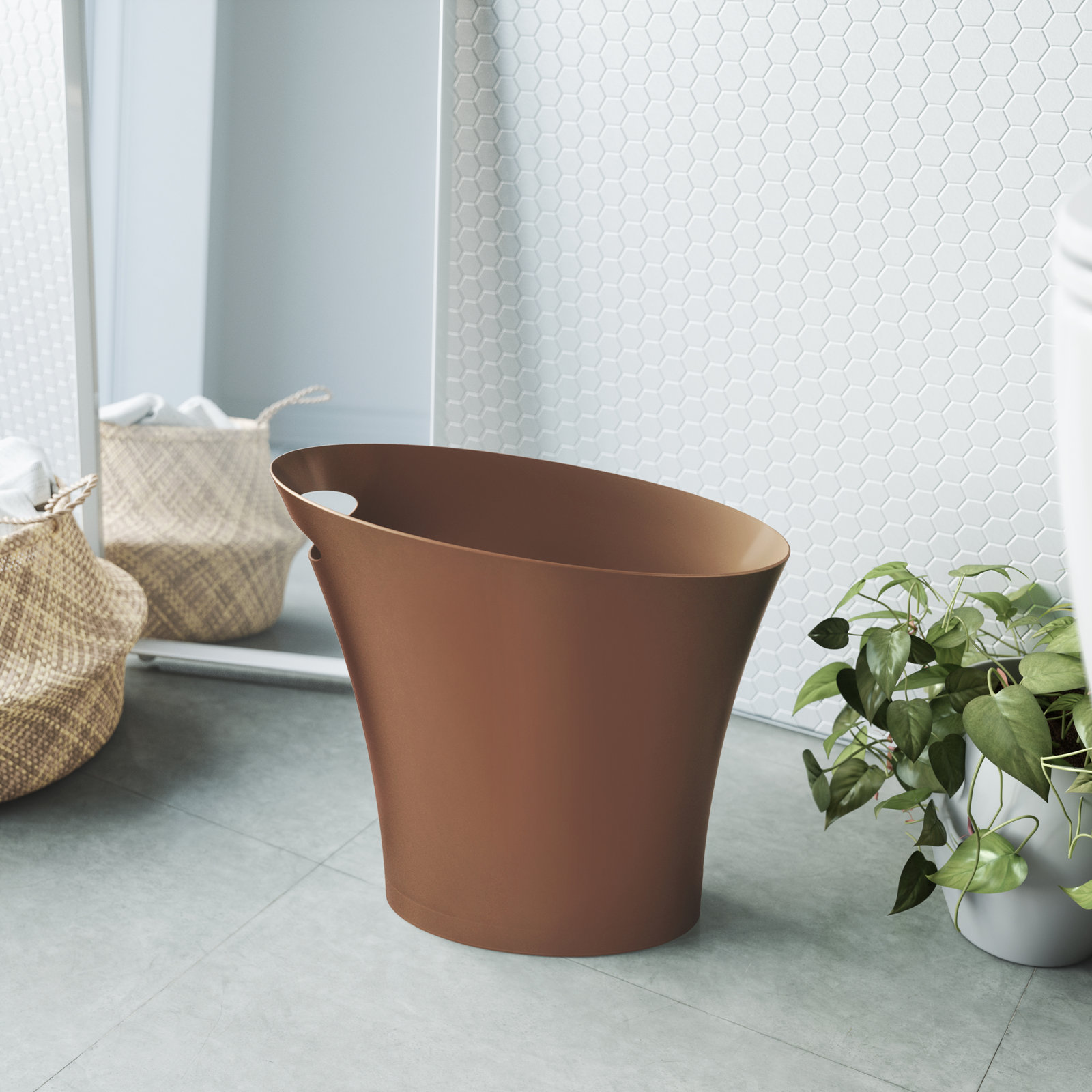Skinny 2gal Waste Basket, Bronze