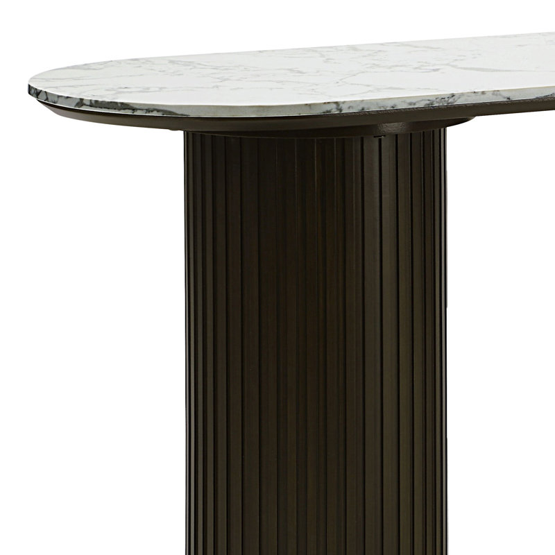 Sofa Table, White Natural Marble Top & Espreeso Finish