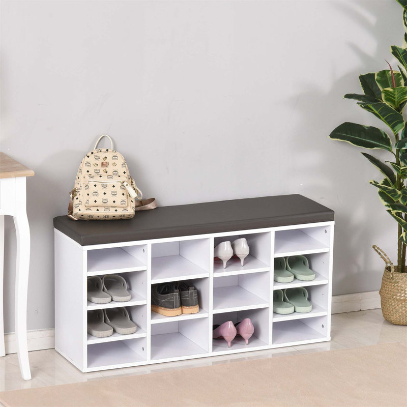 14 Pair Shoe Storage Bench, White