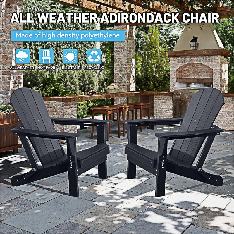 Ensemble de 2 chaises d'extérieur pliantes Adirondack, Noir