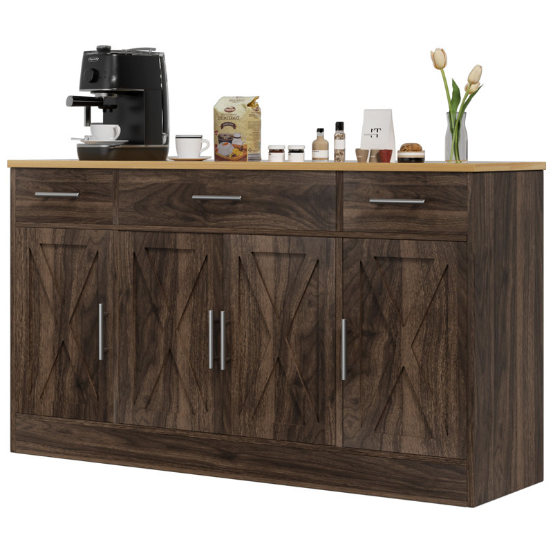53.4" Sideboard With 3 Drawers, Brown