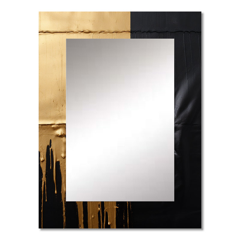 Essential Nature Abstract Gold And Black - Abstract Painting Unique Mirror, Gold Large Wall Mirror, Printed Metal Art