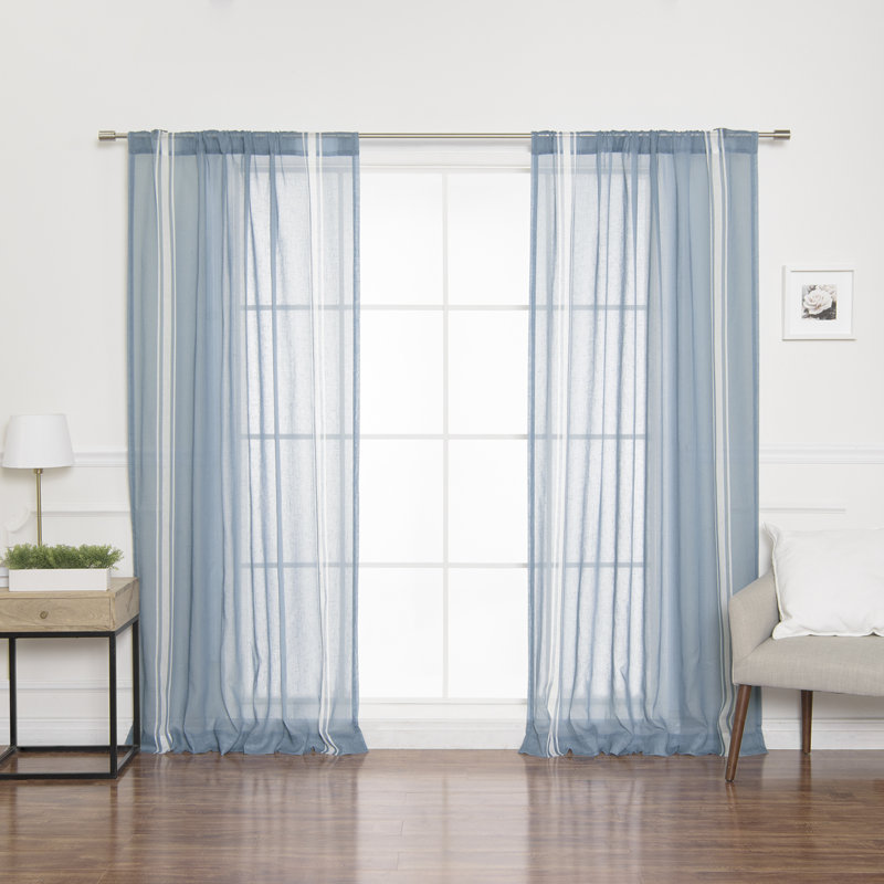 Panneaux de rideaux semi-diaphanes avec passe-tringle Lower Claverham, Bleu / Ivoire