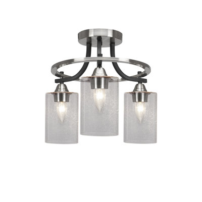 Paramount 3 Light Semi-Flush Shown In Matte Black & Brushed Nickel Finish With 4" Clear Bubble Glass