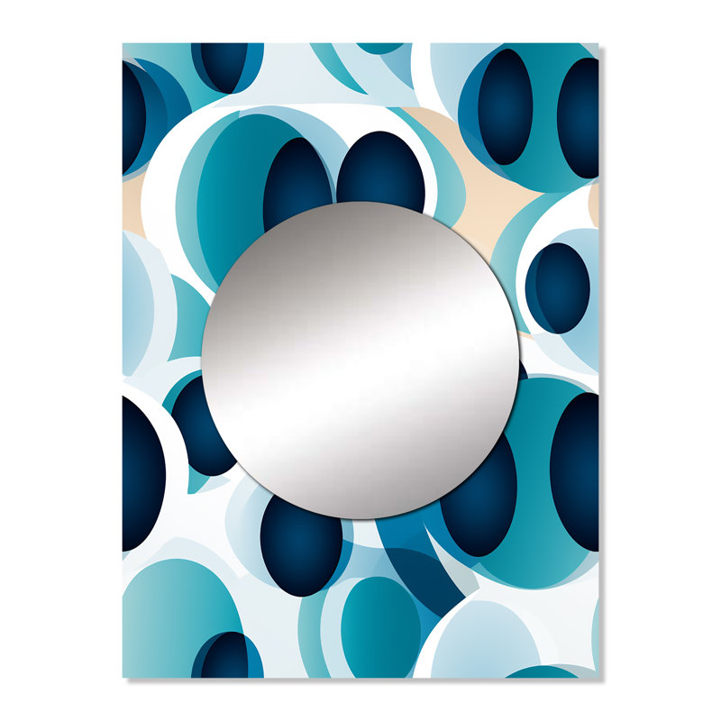Michille Minimalist Cobalt Blue Circles Geometry - Geometric  Unique Wall Mirror Decor, Modern Large Mirror, Printed Metal Art