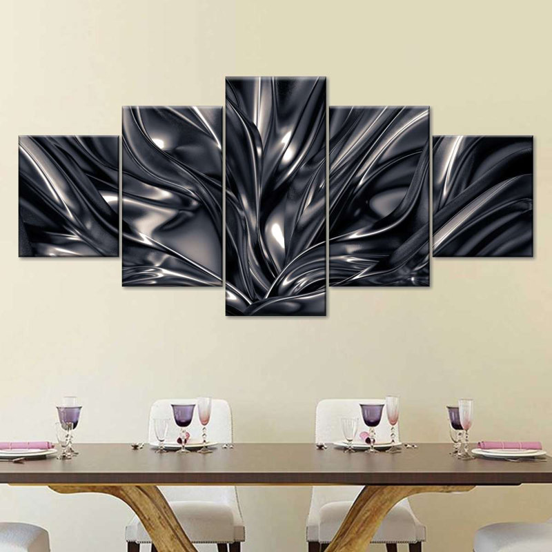Abstrait noir et argent - Toile tendue 5 pièces, H 30 po x l 68 po x P 1,25 po