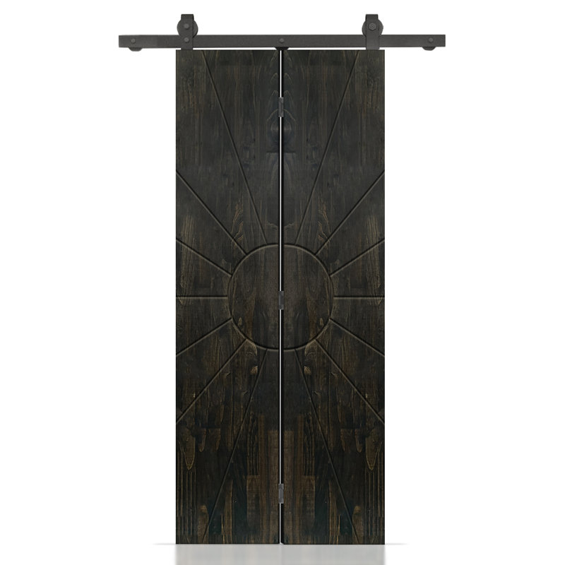 Porte de grange pliante en bois de pin avec quincaillerie coulissante, Noir anthracite, 26 po x 84 po