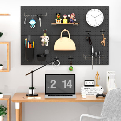 Peg Board, 4 Pack Metal Pegboard Organizer With Accessories, White Pegboard Panels With 50 Pcs Hooks And Baskets, Wall Organizer(Black)