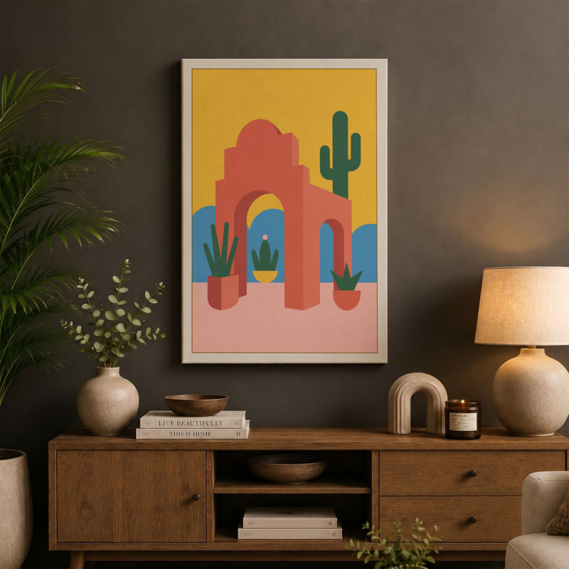 Desert Mission Southwestern - Wrapped Canvas, 30x20 - 76.2 x 50.8 cm, Teal Border