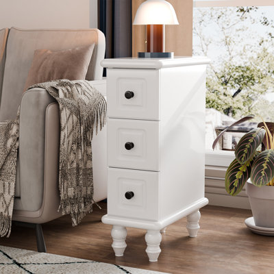 White Night Stand, Solid Wood Nightstands With 3 Drawers, Small Narrow Nightstands End Table For Bedroom