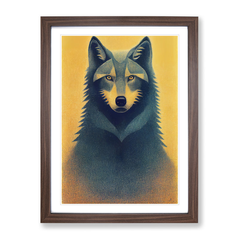 Retro Wolf - Framed Print, 34cm H x 25cm W x 2cm D, Brown Framed