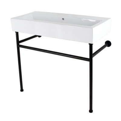 Kingston Brass New Haven 39-Inch Porcelain Console Sink with Stainless Steel Legs