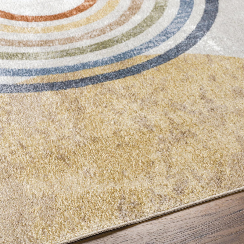 Tapis crème / jaune moderne lavable à la machine Sunny, Rectangle 9 pi 2 po x 12 pi