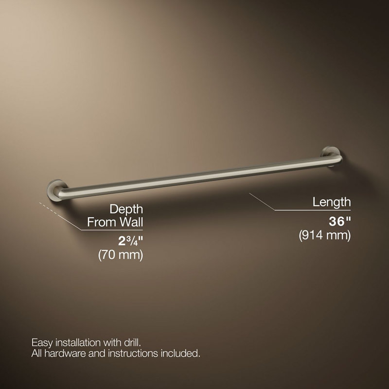 Barre d'appui Kumin, Nickel brossé, L 36 po