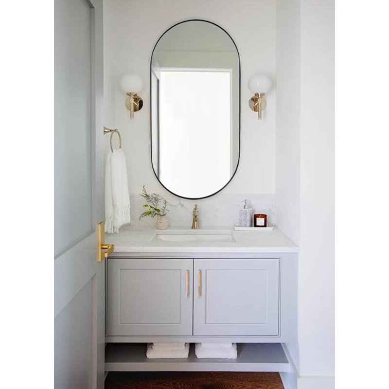 Cristos Oval Stainless Steel Wall Mirror, Matte Black, 30" H x 20" W