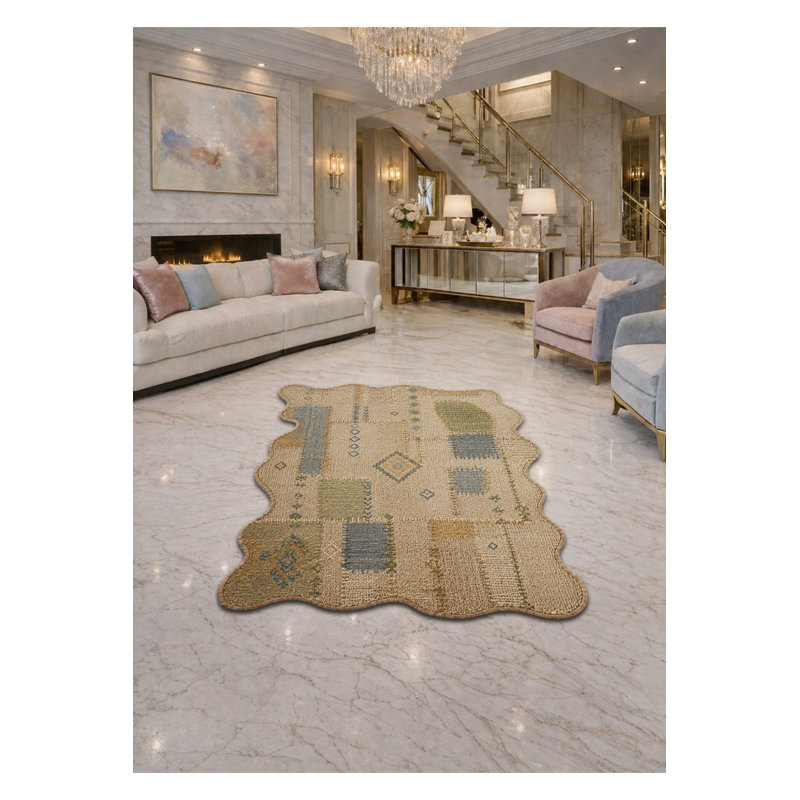 Tapis beige tissé à motif de poissons Mosso, 3'3" x 9'10"