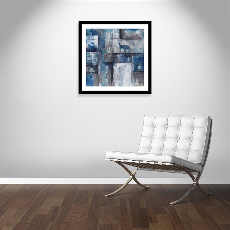 Patchwork abstrait II - peinture encadrée, Papier encadré noir mat, H 33,5 po x l 33,5 po x P 1,25 po
