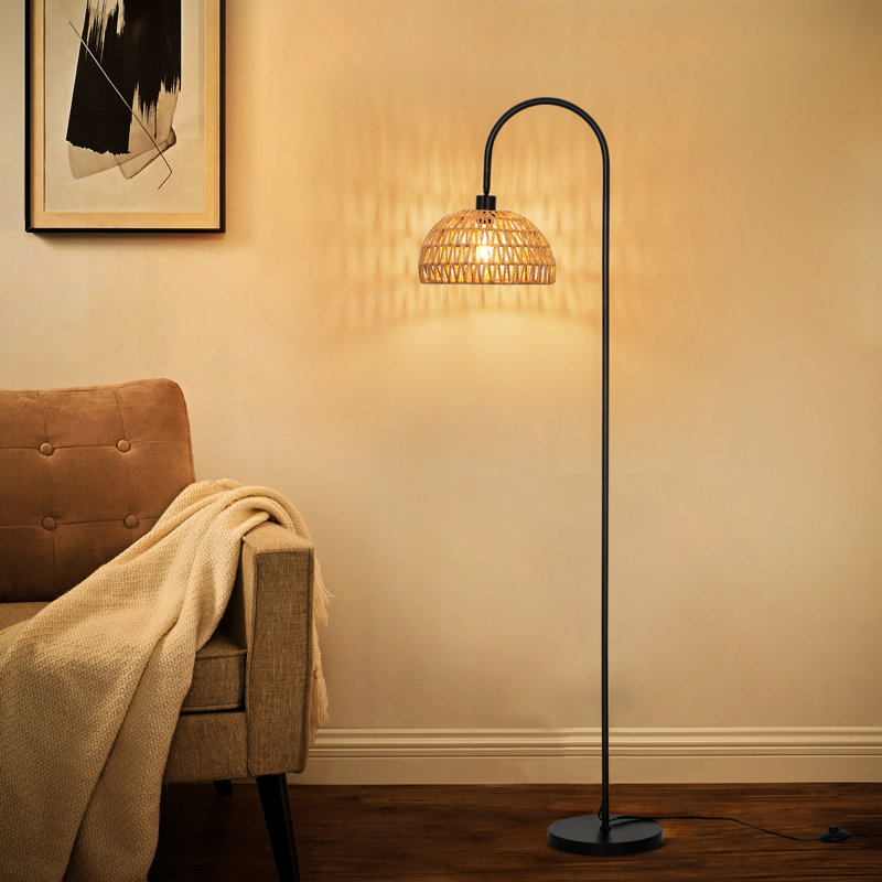 Aarzo 62" Arched/Arc Rattan Floor Lamp, 	Black