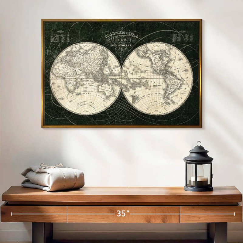 Monde français Licata noir et blanc, 25 po x 17 po, Cadre flottant doré