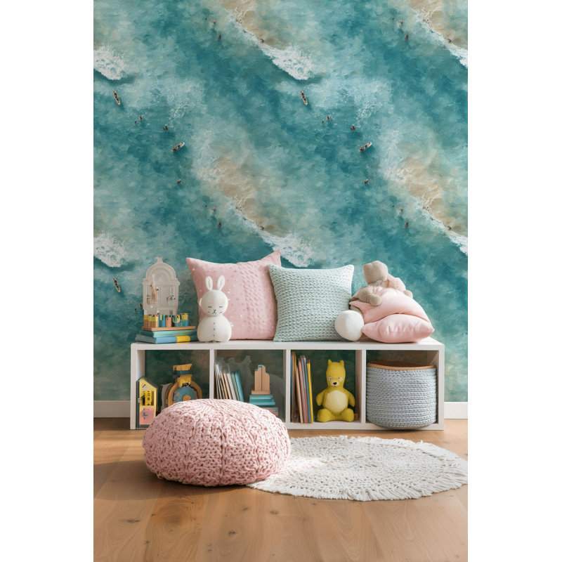 Papier peint plage d'été avec papier peint bleu peler et coller