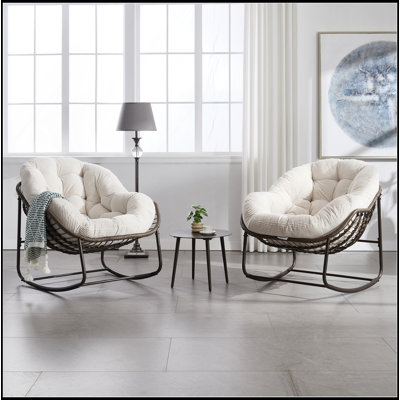 Chaise berçante d'extérieur en rotin, fauteuil inclinable et berçant rembourré pour le porche, le salon, le patio et le jardin