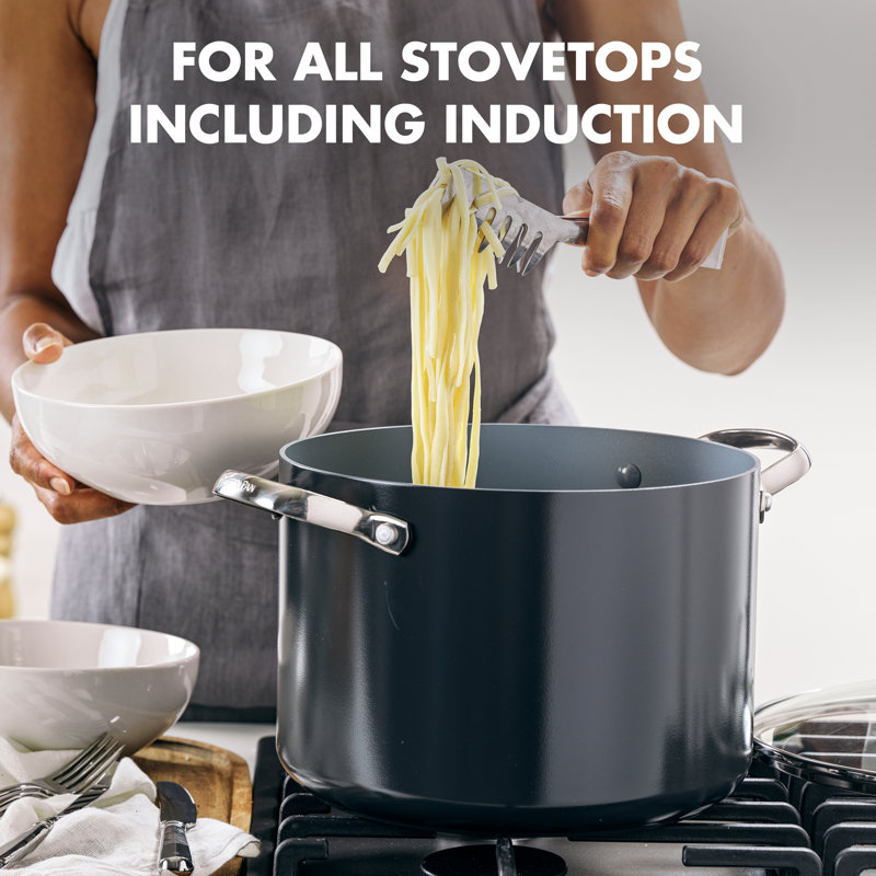 GreenPan Valencia Pro Hard Anodized Induction Healthy Ceramic Nonstick 5qt Stock Pot, 8 Qt