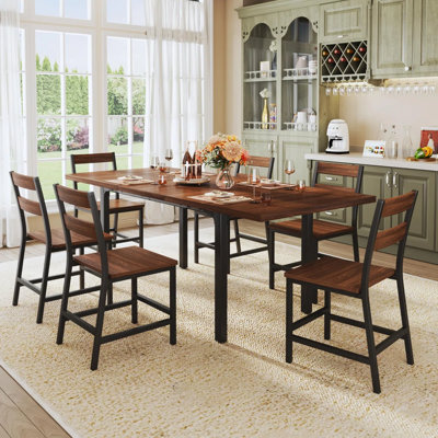 7-piece Dining Table Set, Extendable Tabletop