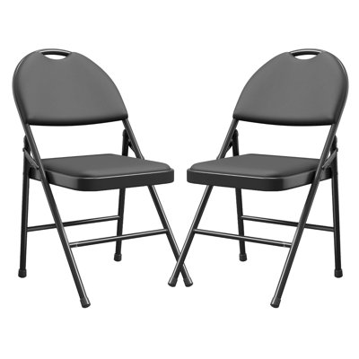 Folding Chairs 2 Pack, Metal Foldable Chair With Cushion And Non-Slip Feet Pads, PU Party Chairs