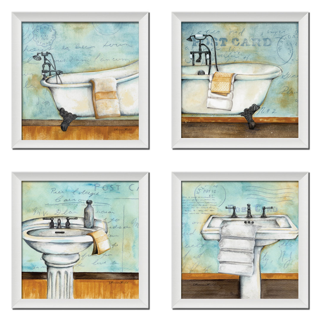 " Vintage Bathtub And Sink Bathroom " by Donna Knold 4 - Pieces (Set of 4) Red Barrel Studio® 