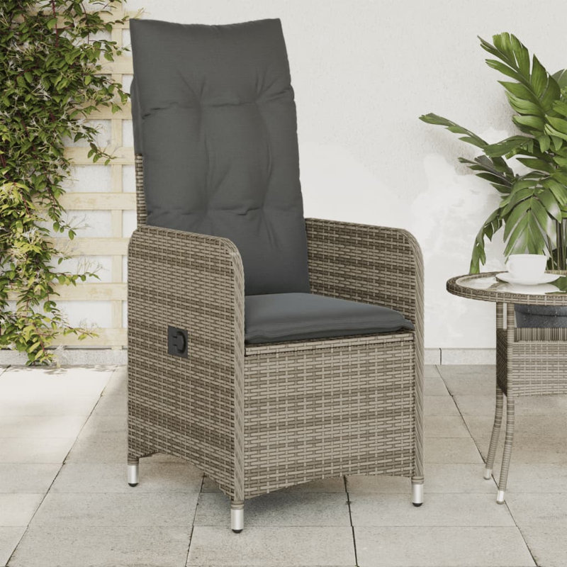 Ensemble de 2 chaises de jardin inclinables PE en rotin régulier, Gris, Gris