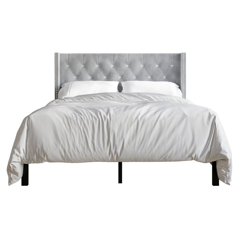 Ffyona Upholstered Wingback Bed, Full/Double, Silver Gray