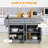 Rolling Kitchen Island With Storage, Portable Kitchen Cart With Stainless Steel Top, 2 Drawers, Spice, Knife And Towel Rack And Cabinets-1139694619