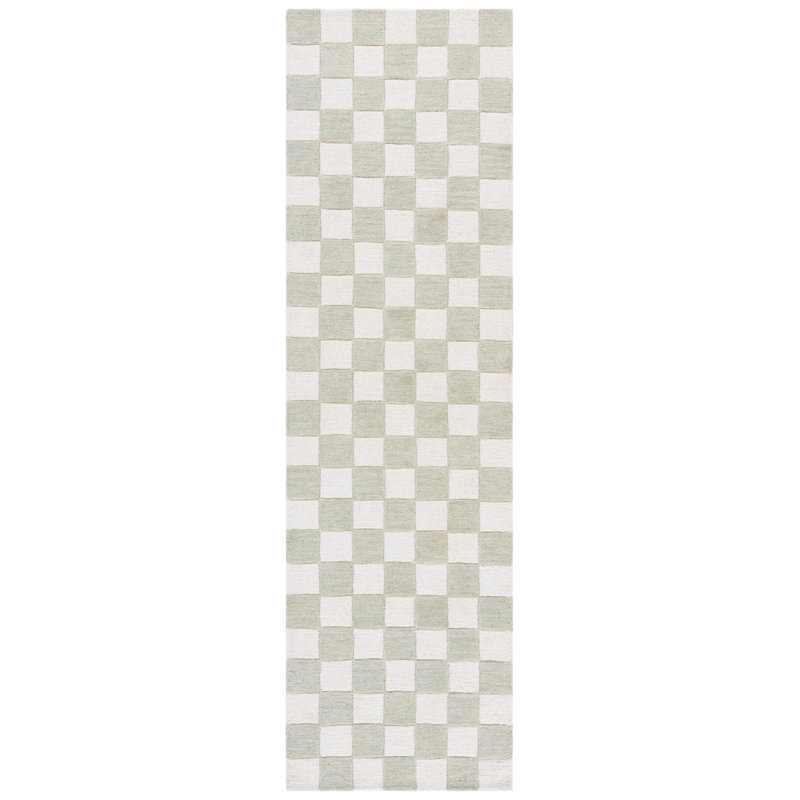 Jevale Ebony Hand Tufted Wool/Cotton Geometric Rug in Light Sage/Ivory, Runner 2'3" x 8'