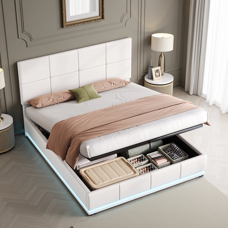 Upholstered Ottoman Storage Bed, White