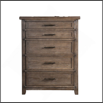 Transitional Style Brown Finish Chest 1Pc 5-Drawers Panel Style Headboard Ball Bearing Glides Bedroom Furniture