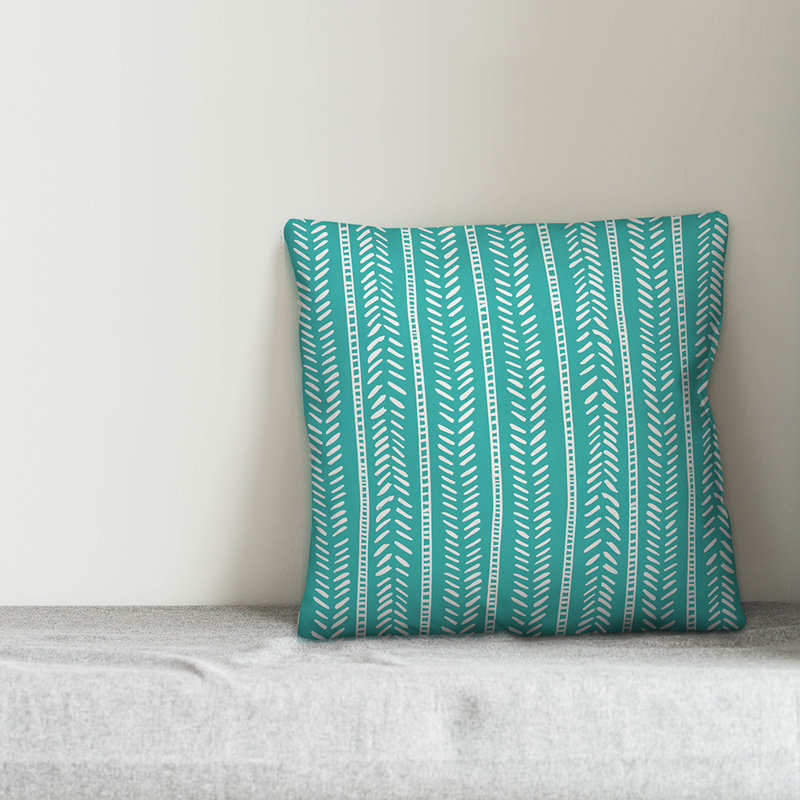  Coussin décoratif intérieur / extérieur Abstract Arrows, Pas de bourre, 18 po x 18 po, Bleu sarcelle / crème