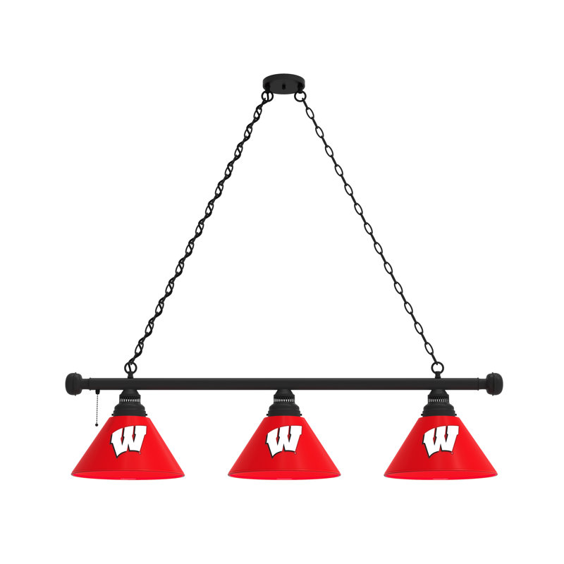 3 - Light Pool Table Lights Pendant, Black, Wisconsin Bucky Badger