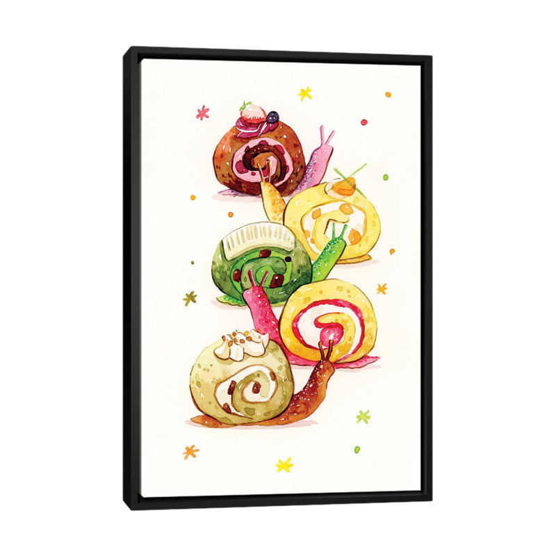 « escargot gâteau », reproduction sur toile, H 26 po x l 18 po x P 1,5 po, Toile avec cadre noir, Pas de tapis