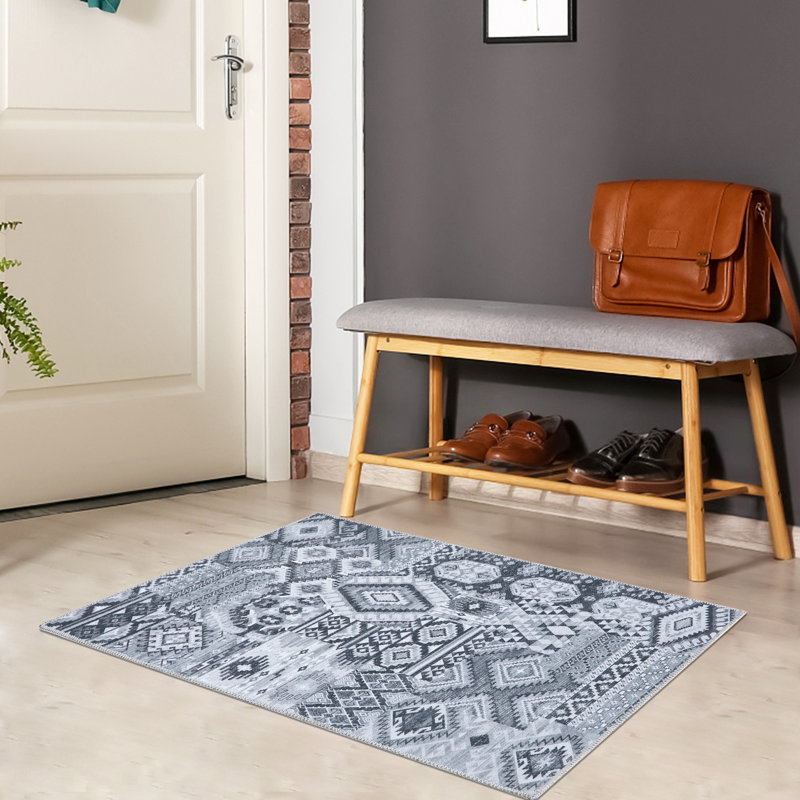 Machine Washable Area Rug Bohemian Rugs for Living Room Low Pile Non-Shedding Vintage Carpet for Bedroom Dining Home Office