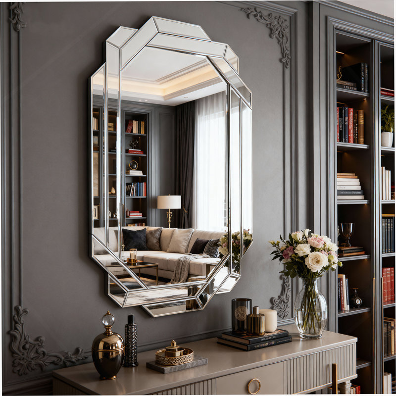 Grand miroir mural à bords biseautés sans cadre, suspendu horizontalement ou verticalement pour la décoration intérieure, 35,8 x 23,8 po