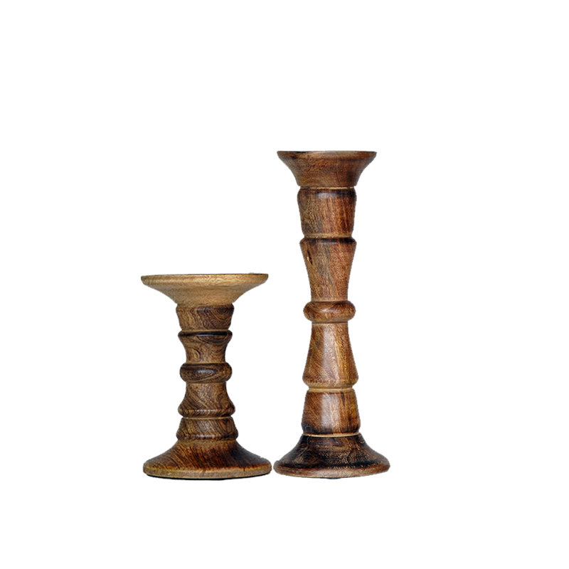 9'' H Wood Tabletop Candlestick