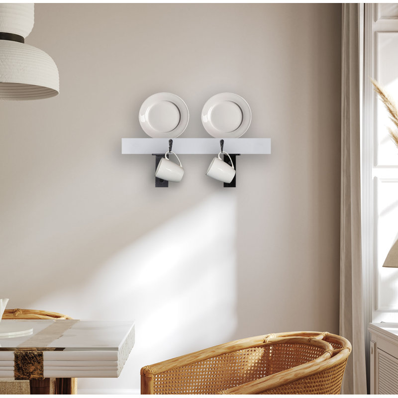 Rayne Plate Display Shelves With Hooks, White, 18/3/2