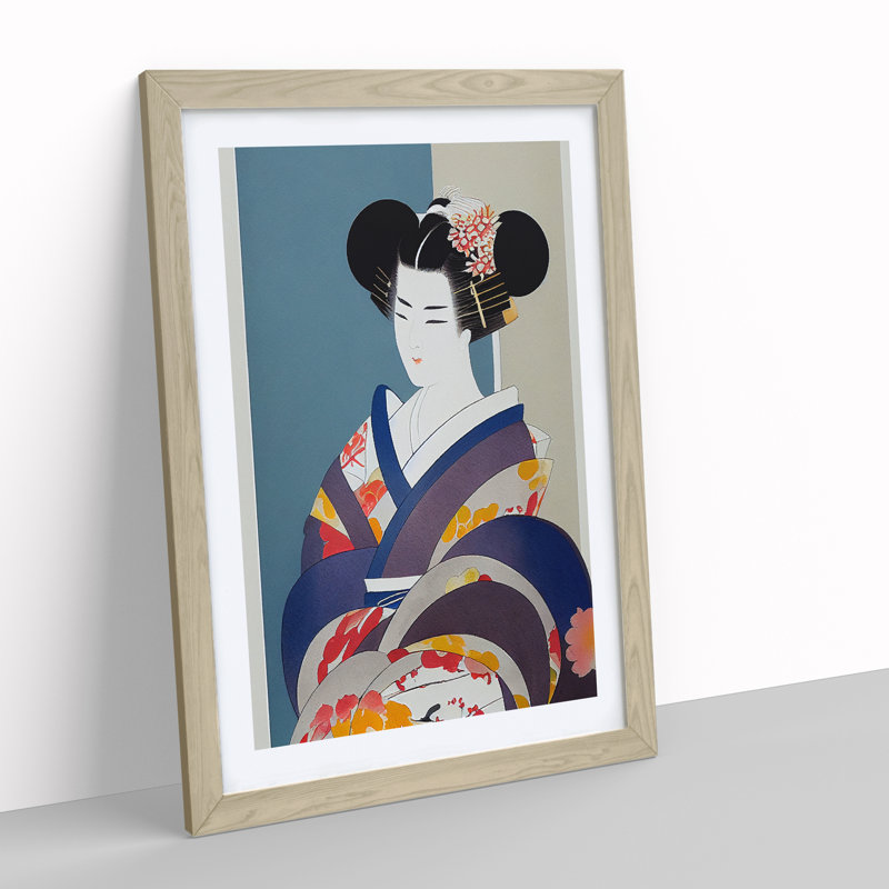 XV1022-4718X Traditional Geisha No.2 - Print, 66cm H x 48cm W, Oak Framed, White