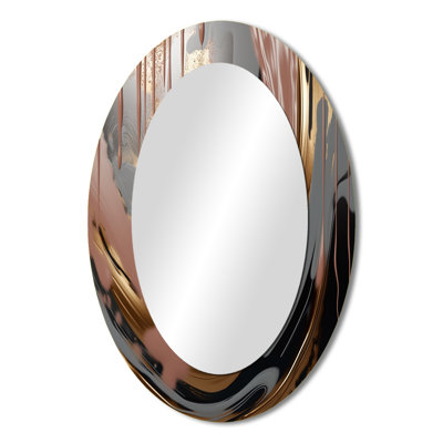Abstract Golden And Pink Infinity Rivers III - Gold Oval Wall Mirror Decor