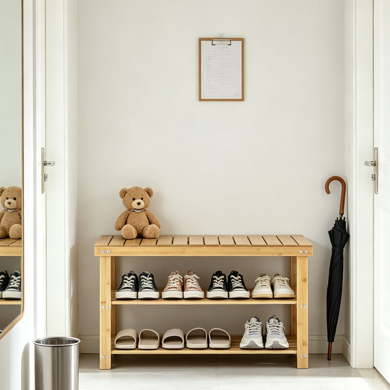 Ensemble de 2 bancs à chaussures en bois massif de 27,5 po avec rangement à 3 niveaux