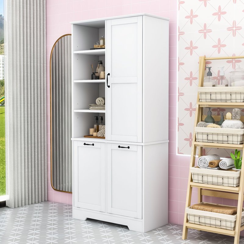 Stylish Tall Storage Cabinet with Ample Storage Space, Durable MDF Construction, White