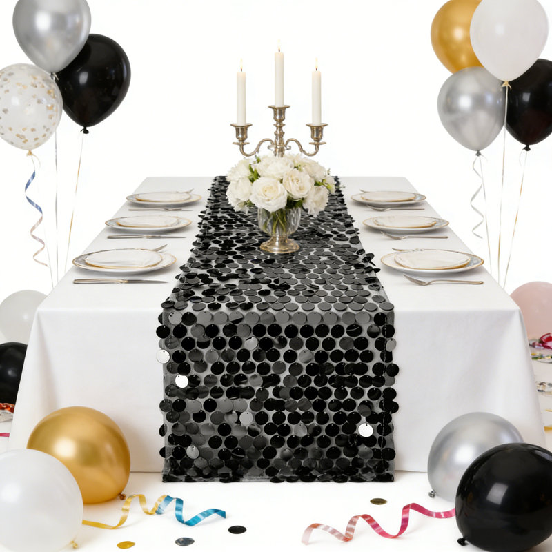 Chemin de table Sequin, Noir