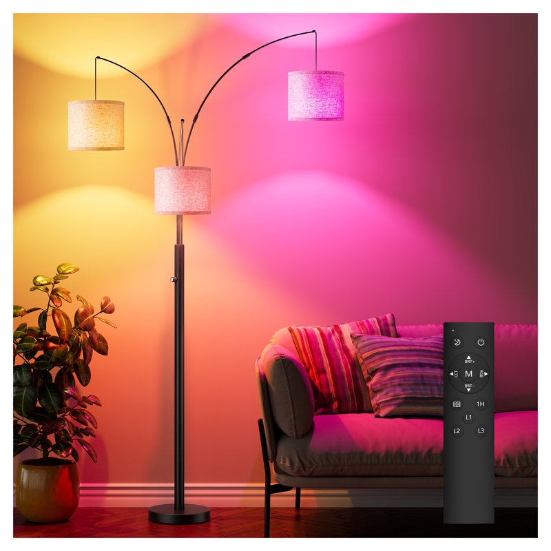 Lampe sur pied à 3 têtes en métal noir avec température de couleur réglable et fonction de gradation
