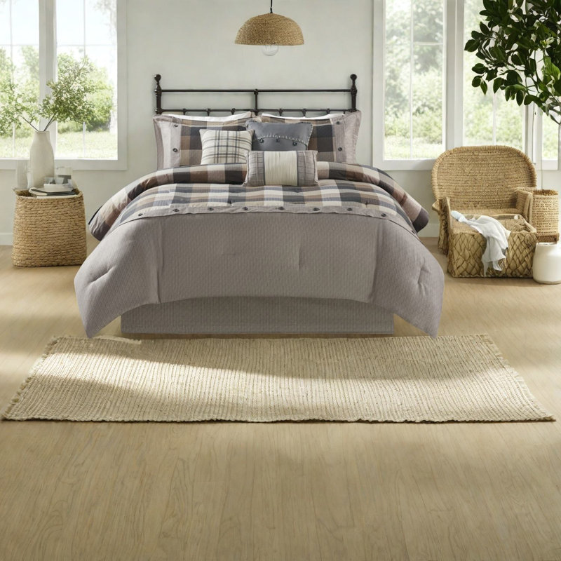 Ensembles de literie confortables de 7 pièces, style campagnard à chevrons en polyester pour la maison