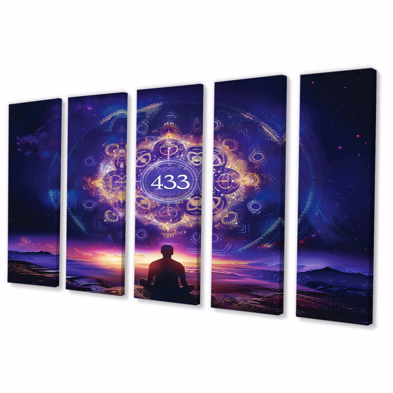 «The Almost Secret Of The Universal Light», art mural méditation 5 pièces, H 28 po x l 60 po